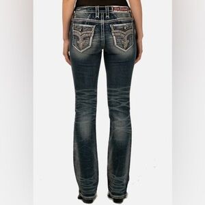 Authentic Rock Revival Women's Blue Jeans, 28 Lilian color, slims all over